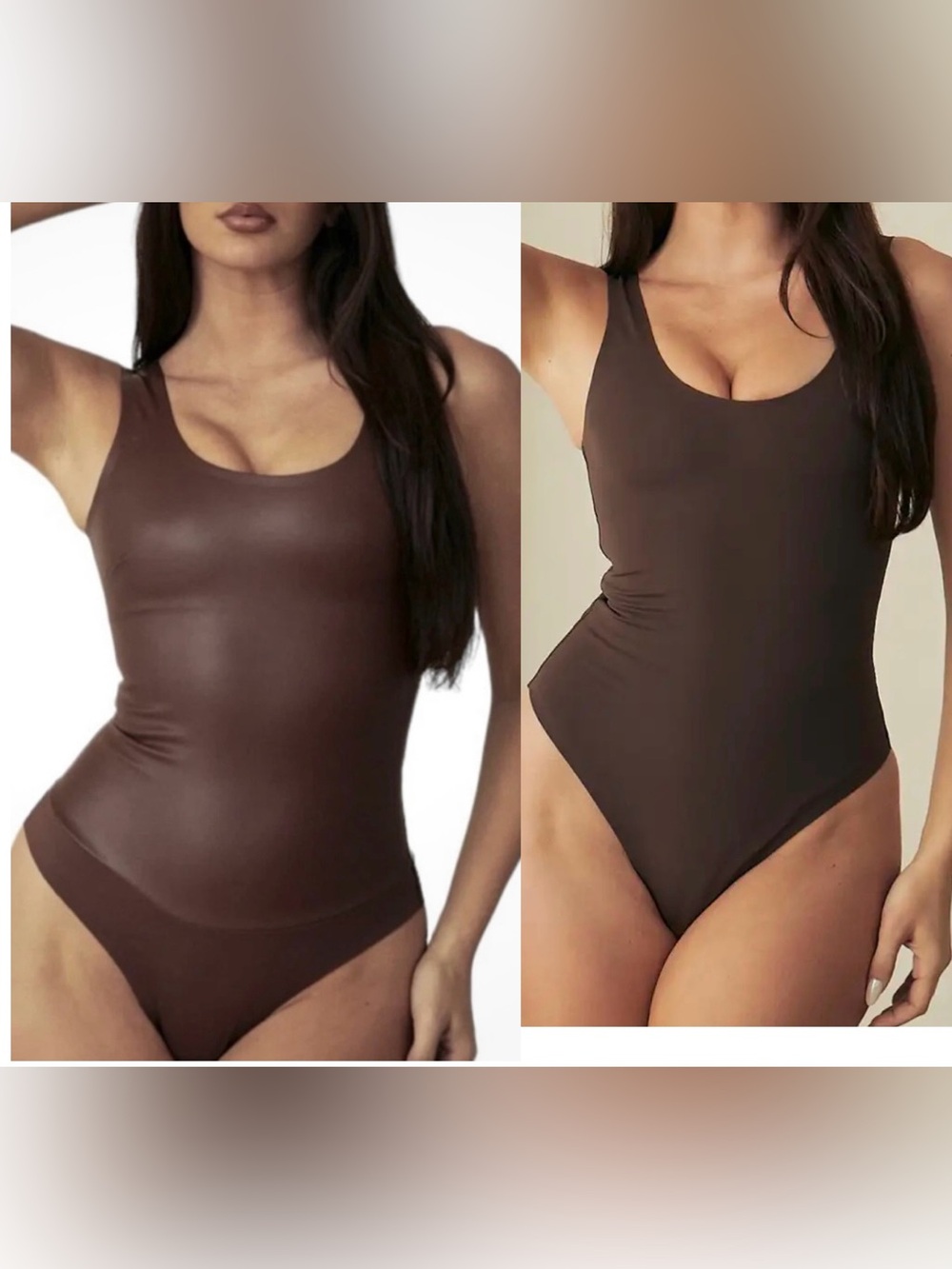 NWT Two Pinsy Women’s Scoop Neck One-Piece Bodysuit - Brown & Vegan Leather XL